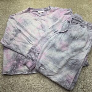 Tie Dye Sweatshirt Jogger Pants Lounge Set Pink Gray Cropped Top M Bottoms XS